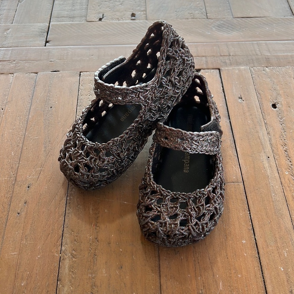 Mini Melissa Campana Black Glitter Mary Janes
